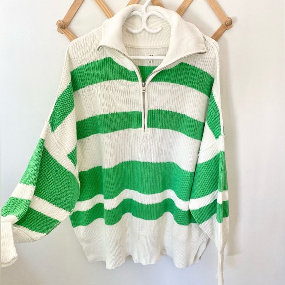 Aerie Quarter Zip Varsity Striped Knit Sweater - Picture 3 of 6